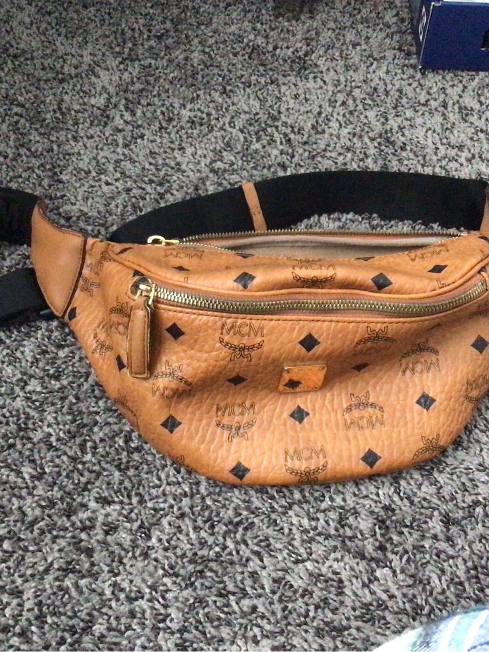 MCM Cognac Visetos Monogram Belt Bag with Black Accents